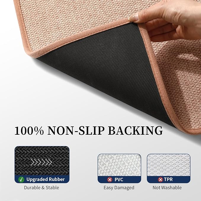 YIHOUSE Pink Bathroom Rugs Sets 2 Piece, Quick Dry Thin Bath Mat, Non Slip Absorbent Machine Washable, Bath Rugs for Bathtub Sink Home Decor (17"x24" + 17"x32")