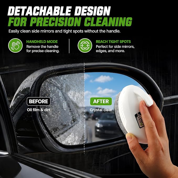 Car Window Oil Film Remover, Long Handle Glass Emulsion Cleaner | Efficient Felt Brush & Windshield Cleaner, Built In Leakproof Valve, 150ml Prefilled + 120ml Refill Bottle