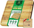 Square Acacia Wood Cutting Boards for Kitchen, 1.5 in Thick Butcher Block Construction for Stability, 14 in Square Cutting Boards with Gift Box, Juice Groove and Handle