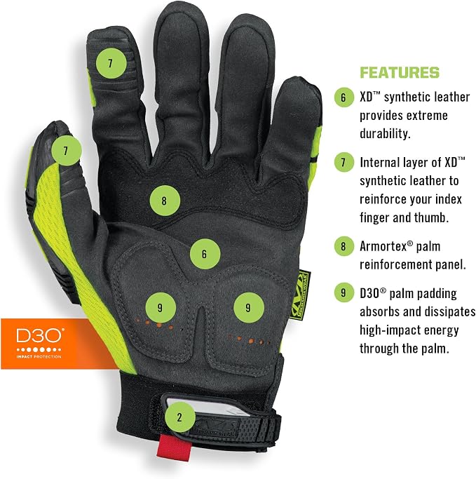 Mechanix Wear Hi-Viz M-Pact Gloves - High-Visibility Impact Gloves - For Builders Safety - For Construction - Vibration Absorbing - Touchscreen Compatible - Fluorescent Yellow - X-Large