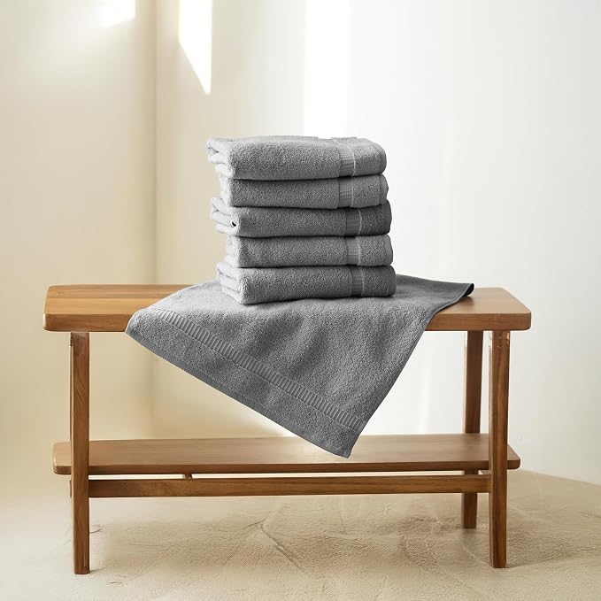 SALBAKOS 6-Piece 100% Turkish Cotton Hand Towels, 16x30 inch, Gray | Large Size Thick Super Soft Highly Absorbent, Versatile Hair Face & Hand Drying Towel, Premium Hotel Quality Made in Turkey