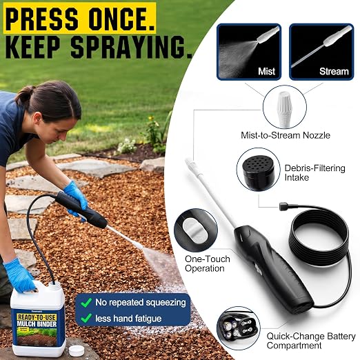 Teexpert Mulch Glue with Electric Sprayer: 1 Gallon Ready-to-Use Mulch Binder for Landscaping,Wood Chips, Bark, Rubber, Pine Straw, Fast-Drying Keeps Ground Cover in Place for Garden Beds Slopes