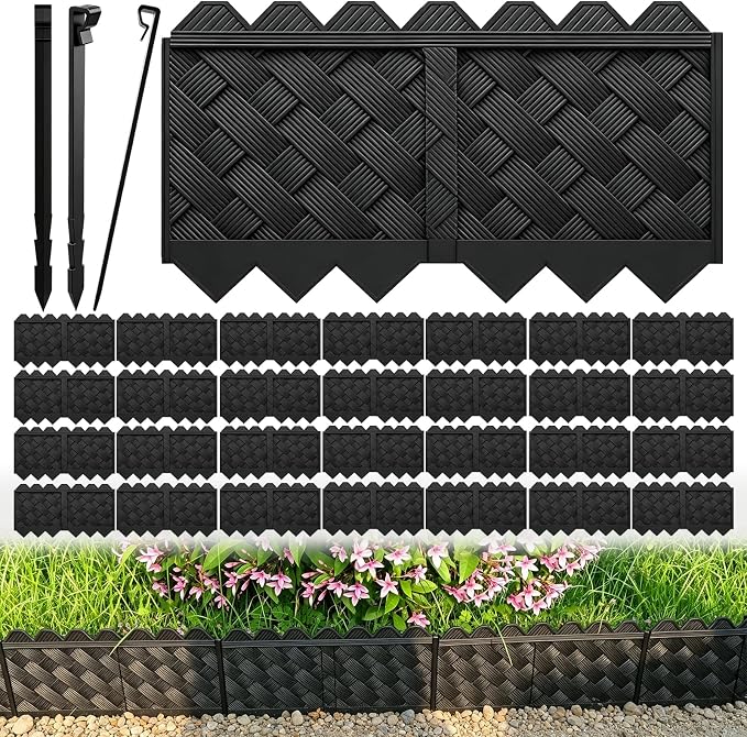 30 Pack Flower Bed Edging Borders, Landscape Edging with Stakes, 5" X 30ft | 3D Weaving Black Plastic Edging for Landscape Flower Beds, Lawns, Walkways, Durable Weatherproof Edger Divider, Simple DIY