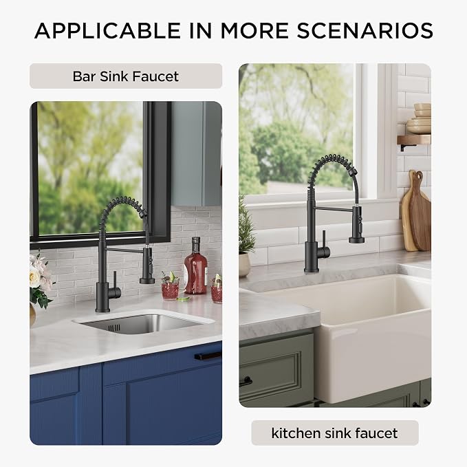 FORIOUS Black Kitchen Faucet, Stainless Steel Single Handle | Classic Commercial Kitchen Sink Faucet with Sprayer, Suitable for Outdoor Laundry Rv Bar, with Deck Plate for 1 or 3 holes