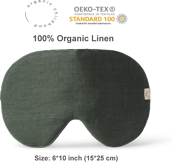 2-PACK Linen Eye Sleep Mask Oversized for sleeping • Organic Oeko-TEX Standard • Blackout Eye Shade cover • Adjustable strap • Breathable Travel Meditation Essential •Gift idea Woman Man (Green+Olive)