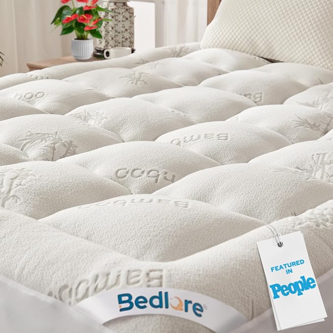 BEDLORE Twin Mattress Topper Viscose Derived from Bamboo, Thick Pillow Top Mattress Pad with Stretchable Pockets for 6-15 inches Mattress, Soft Breathable Mattress Topper for Back Pain Relief