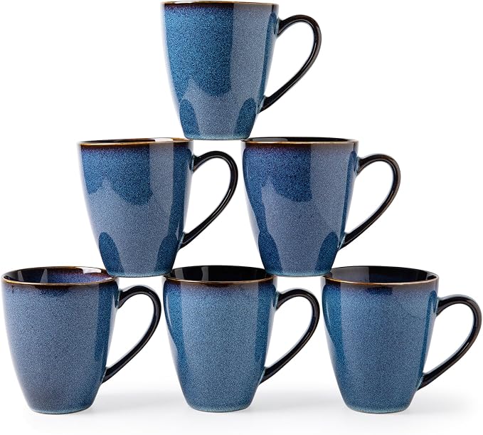 MONITO 17 OZ Coffee Mugs Set of 6, Large Ceramic Blue Coffee Mugs Set with handle for Tea/Latte/Milk/Cocoa, Funny Tea Cups for Office and Home, Engagement Gifts. (Starry Blue) | Mugs with Gold Rim for Latte,Tea&Cocoa,Dishwasher&Microwave Safe,Reactive ...
