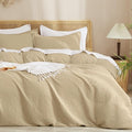 PHF Waffle Weave Duvet Cover Set Queen Size, No Snagging Ultra Soft Luxury Textured Breathable Comforter Cover for All Season 3pcs, Durable Bedding Duvet Set with 2 Pillow Shams, 90"x90", Khaki