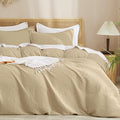 PHF Waffle Weave Duvet Cover Set King Size, No Snagging Ultra Soft Luxury Textured Breathable Comforter Cover for All Season 3pcs, Durable Bedding Duvet Set with 2 Pillow Shams, 104"x90", Khaki