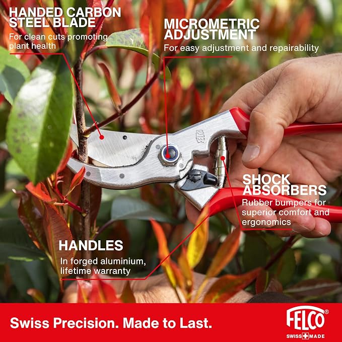 Felco F4 Pruning Shears – 9.25" Swiss-Made Garden Clippers for Pruning | Hand Pruners for Gardening | Garden Tool Cutter with Precision Bypass Blade, Aluminum Body, Replaceable Parts, Nut/Bolt Model