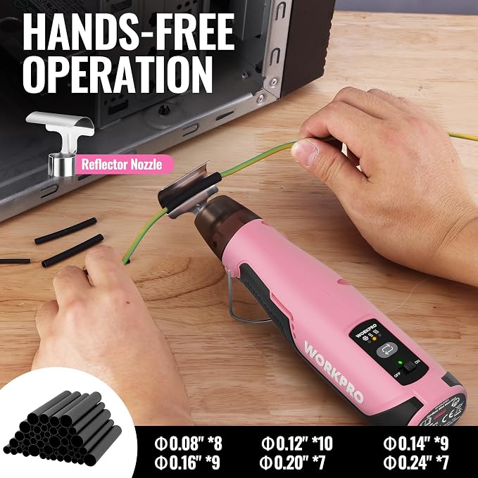 WORKPRO 7.2V Pink Cordless Mini Heat Gun, 1.5s Fast Heating