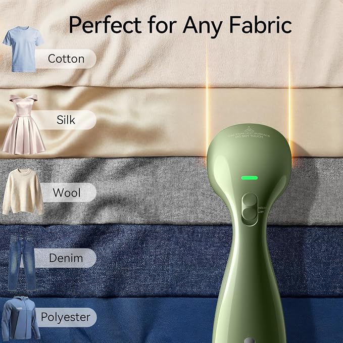 HiLIFE Steamer for Clothes, Portable Handheld Design, 240ml Big Capacity, 700W, Strong Penetrating Steam, Removes Wrinkle, for Home, Office and Travel(ONLY FOR 120V) (Olive Green)
