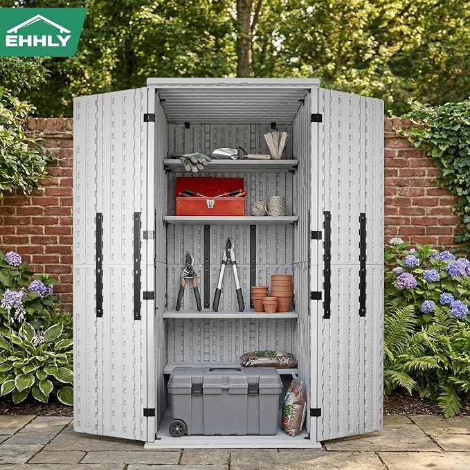 EHHLY Heavy Duty Tall Storage Cabinet Outdoor Weatherproof, 28 Cuft Garage Storage Cabinet with 4 Adjustable Shelves, Lockable Kitchen Pantry Closer Organizer, 31Wx23Lx66H, Polar White