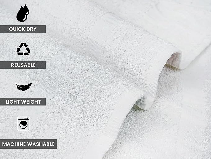 ZUPERIA White Bath Towels Bulk 24 Pack (20 x 40 Inches) - 100% Cotton Economy Light Weight Towels for Commercial Use - Quick Dry, Ultra-Soft, and Absorbent Bulk Towels