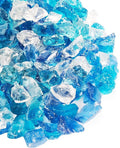 NUPICK 20 Pound Fire Glass, 1/2 Inch Reflective Fire Pit Glass | Tempered Fire Pit Rocks for Propane or Natural Gas, Glass Rocks for Fire Pit Table, Fireplace, Fire Bowl, Blue and White Mix
