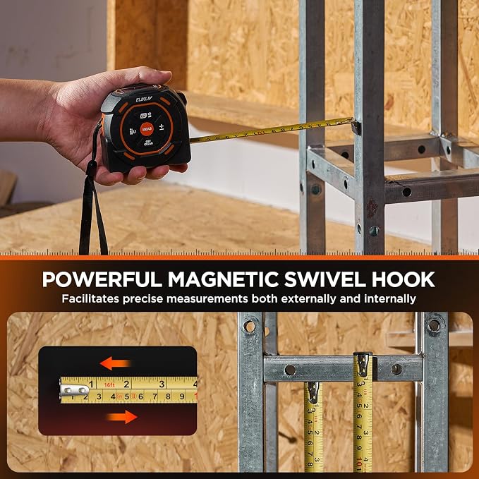 Laser Tape Measure 2-in-1, 197Ft Laser & 16Ft Digital Tape Measure | LCD Display, Pythagorean Mode, Area/Volume Calculation, USB-C Rechargeable, For Woodworking and Construction