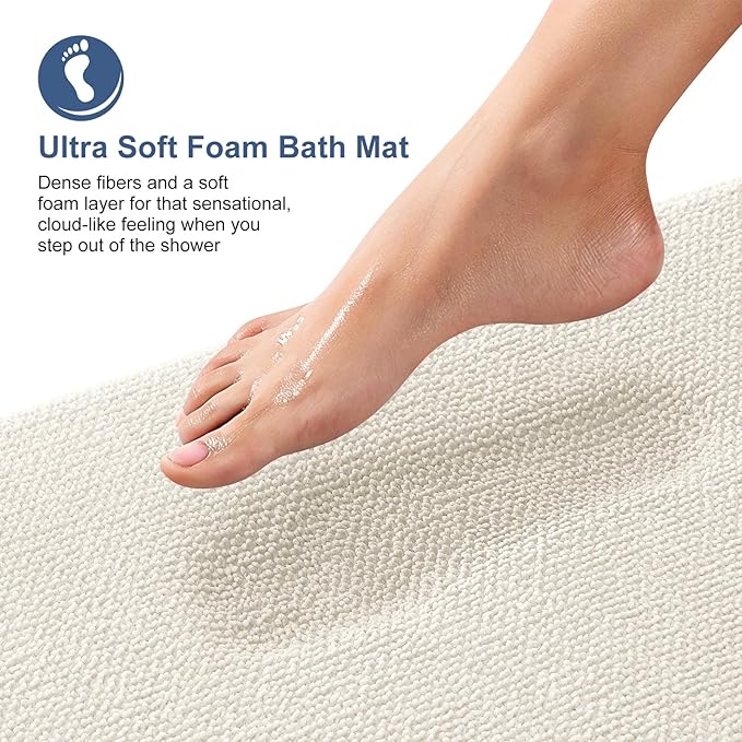 OLANLY Memory Foam Small Bathroom Rugs 24x16, Absorbent Bath Mat, Ivory | Soft Quick Dry Bath Mat Rugs, Non-Slip, Machine Washable Mat for Bathroom Floor, Tub and Shower, Home Decor Accessories