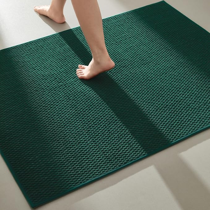 TYUU Large Bathroom Rugs Non Slip Washable Bath Rugs Super Absorbent Bathroom Rug Thin Quick Dry Low Pile Bath Mats, Dark Green 36"x60"