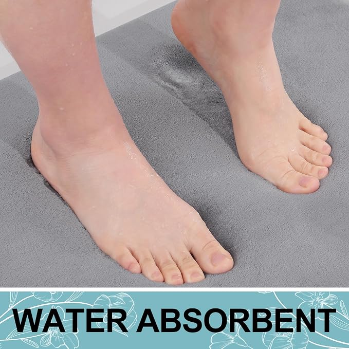 Smiry Memory Foam Bath Mat 30x20, Extra Soft and Absorbent Bathroom Mats, Non Slip Washable Carpet for Floor, Shower and Tub, Medium Grey