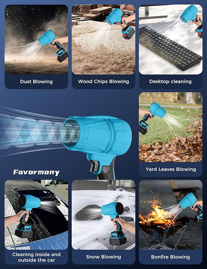 Cordless Leaf Blower, 600,000 RPM Electric Handheld Turbo Jet Blower with 2×4.0Ah Batteries and Charger for 40 Minutes Use, Portable and Lightweight for Lawn Care, Patio, Yard, Deck Cleaning (Bule)
