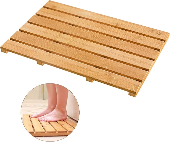 Bath Mat for Luxury Shower - Non-Slip Bamboo Sturdy Water Proof Bathroom Carpet for Indoor or Outdoor Use