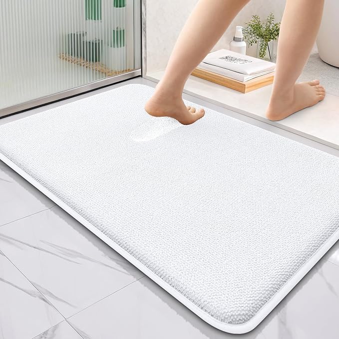 OLANLY Thick Memory Foam Bathroom Rugs 36x24, Absorbent Bath Mat, White | Soft Quick Dry Bath Rugs Mats, Non-Slip, Machine Washable Carpet for Bathroom Floor, Tub and Shower, Home Decor Accessories
