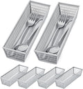 Neudeco Silverware Organizer, Silver, 9 * 3 * 2 inch, Pack 6 | Mesh Drawer Organizer, Metal Utensil Organizer, For Flatware, Knives, Spoons, Cosmetic