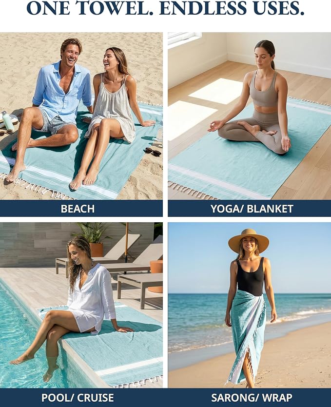 LANE LINEN Beach Towel Oversized, Super Absorbent, Durable - Hunter Green | 2 Pack Turkish Beach Towels - Pre-Washed Stylish Womens - Quick Dry Swim, Sand Free Beach Towel - Vacation Essential, Soft