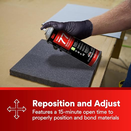 3M Super 77 Multipurpose Spray Adhesive, Low VOC, Bonds Paper, Corrugated Board, Fabric, Foam, Wood, Clear Glue, 24 floz (Net Wt 18.0 oz), 1 Can