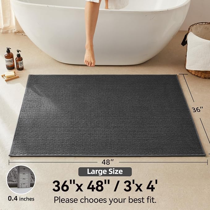 Triohero Large Bathroom Rugs Non Slip Washable Bath Rugs Super Absorbent Bathroom Rug Thin Quick Dry Low Pile Bath Mats, Dark Grey 36"x48"