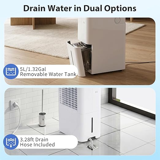 80Pints Dehumidifier with Drain Hose, 5,500 Sq.Ft Dehumidifier for Basement, 5L/1.32 Gallon Tank, Energy Star Cert. 42dB, Humidity Display Ring, Humidity Remover for Home, Bedroom & Bathroom