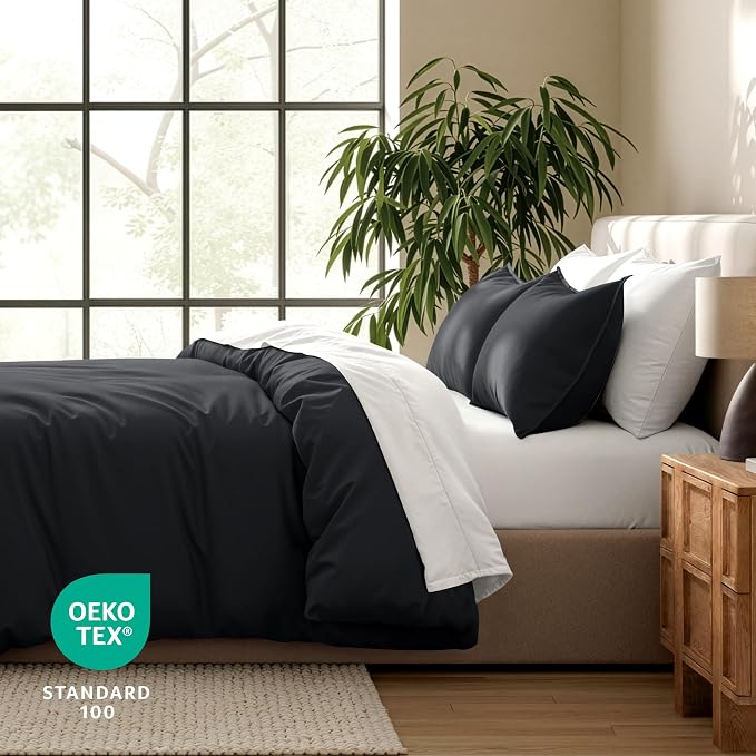 Bare Home Bedding Duvet Cover Full Size - Premium 1800 Super Soft Collection - Lightweight, Cooling Duvet Cover - Soft Breathable Bedding (Full, Black)