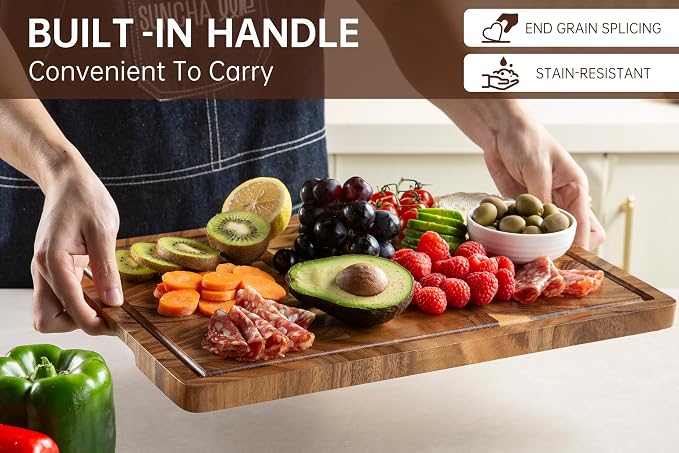 Walnut Wood Cutting Boards for Kitchen, End Grain Chopping Board | Charcuterie Board with Juice Groove & Handle, Butcher Block for Meal Prep & Serving with Gift Box, 16.5" x 11.6" x 0.8"