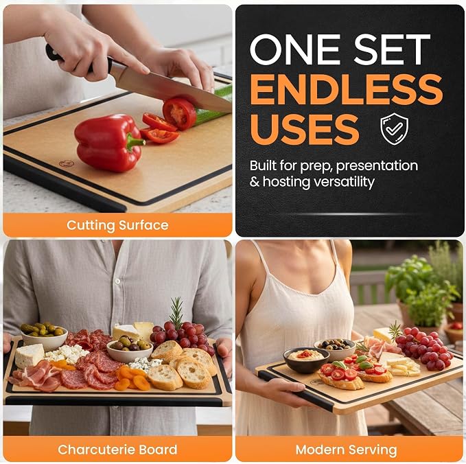 Earth’s Dreams Composite Wood Cutting Board 17” x 12”, Built in Groove | Extra Large, Non-Toxic, Dishwasher Safe, Knife-Friendly, Heavy-Duty Kitchen & Charcuterie Board