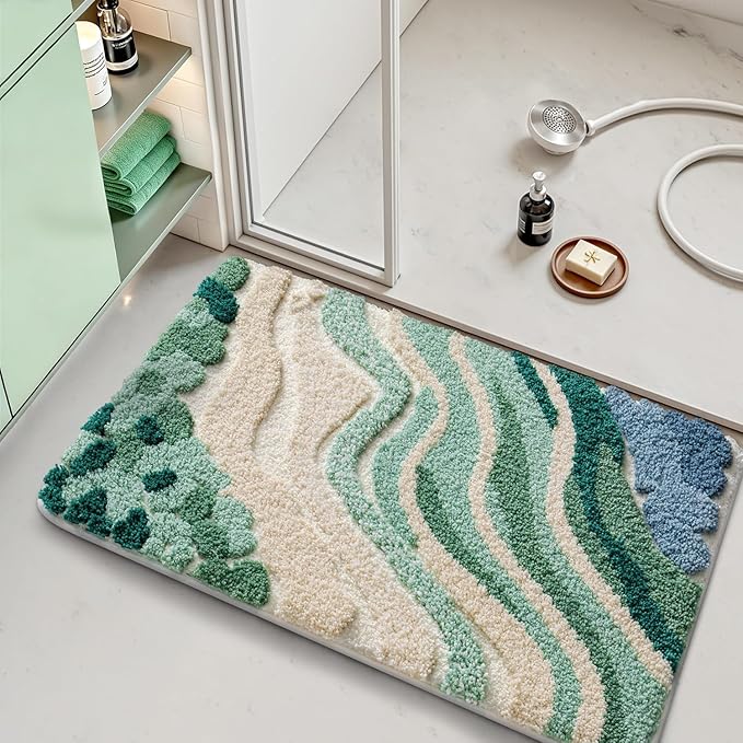 LUMI Beach Bathroom Rug Upgraded, Non Slip Bath Mat Quick Dry, Ultra Soft Washable Absorbent, Ocean Sea Theme Bath Rug for Shower Floor, Home Decor, Kids Room, Bathtub, 24"x43"