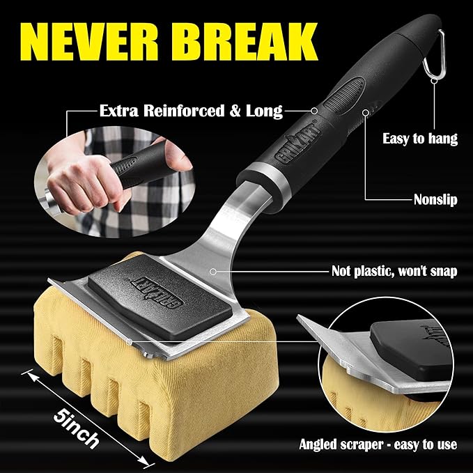 GRILLART Grill Brush for Outdoor Bristle Free - Reinforced Grill Scraper BBQ Brush - Replaceable Head Barbecue Grill Cleaning Brush - Safe BBQ Accessories Grill Tools for Men/Dad - Deep Clean