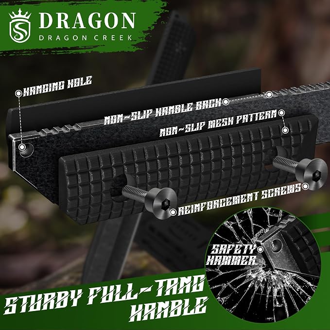 Dragon Creek Tactical Knife Kydex - D2 Steel Outdoor Knife with Sheath | Black G10 Full Tang Handle for Outdoor Survival Camping Hiking Thanksgiving Gift Men