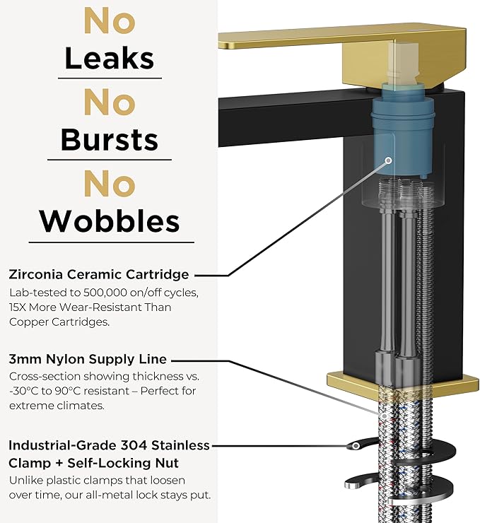 FORIOUS Single Handle Bathroom Faucets Black and Gold, 1or 3 Hole Bathroom Sink Faucet with Pop-up Drain