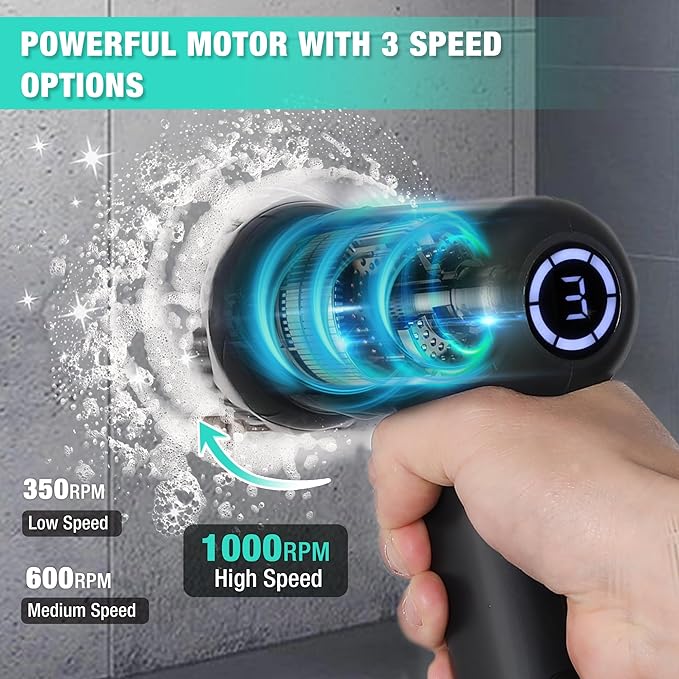 HAUSHOF Electric Spin Scrubber, Cordless Dish Scrubber Brush with 8 Replaceable Heads & 3 Speeds, Power Scrubber Electric Scrubber for Cleaning Kitchen, Sink, Bathroom, Knife Sharpener Included