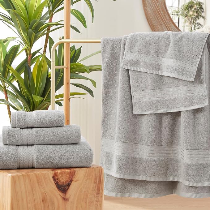 COZYART Luxury Bath Towels 2 PCS, Light Grey 100% Turkish Cotton 650 GSM | OEKO-Tex 100 Certified Zero Twist Ring Spun, Soft Absorbent Quick Dry, Plush Fluffy, Breathable Hotel Quality for Daily Use