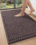 DEXI Bathroom Rugs 43x24, Non Slip Washable Bath Mat, Luxury Chenille Super Absorbent Ultra Thick Bathmats for Shower Floor, Plush Fluffy Shaggy Carpet for Tub, Purplish Grey