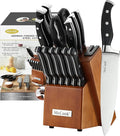 McCook Kitchen Knife Set 15PC Knife Block Set w Built-in Sharpener | German Forged Stainless Steel,Razor Sharp,Non-Stick&Anti-Rust,Triple Rivet,Ergonomic Handles,Full Tang,Gift Box