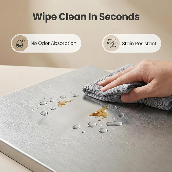 Stainless Steel Cutting Board with Lip and Non-Slip Mat (15.7 × 11.8 in) | Reversible Metal Cutting Board, L-Shaped Lip, Dishwasher Safe, for Meat, Fruit, Vegetables & Bread