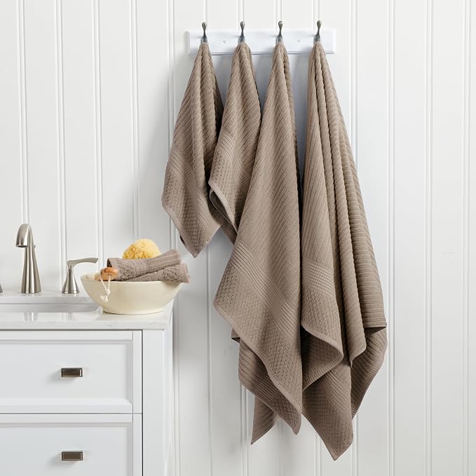 Springtree Home 100% Cotton Bath Towel Set | 6-Piece Set | Textured | Cobblestone
