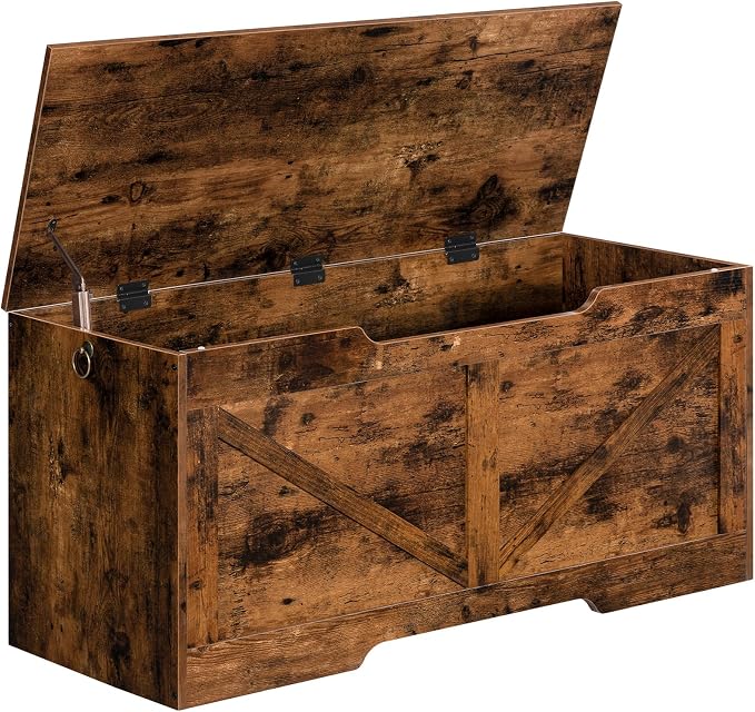 HOOBRO Storage Bench, 39.4” Retro Wooden Storage Chest with U-Shaped Cut-Out Pull, Safety Hinge, Supports 220 lb and Easy Assembly for Toy Box Organizer (Rustic Brown) BF771CW01G1