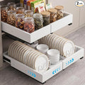 DOMNIU 2 Pack Pull Out Cabinet Organizers Expandable Width(12"-19") and Depth(17"-23"), Metal Slide Out Drawers, Upgrade 3 Slide Rails Sliding Drawer for Kitchen Cabinet Organizer, White