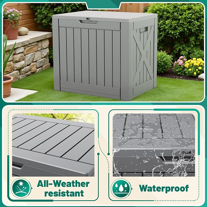 Devoko 40 Gallon Deck Box Lockable Outdoor Storage Box Waterproof for Patio | Weatherproof Use Indoors Outdoors, Holds Patio Cushions, Garden Tools & Pool Supplies, Easy 15-min assembly.