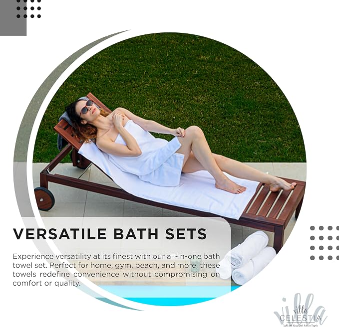 Villa Celestia 24-Piece 100% Cotton Towel Set, 6 Bath Towels, 6 Hand Towels, 12 Wash Cloth, Quick-Dry, Black