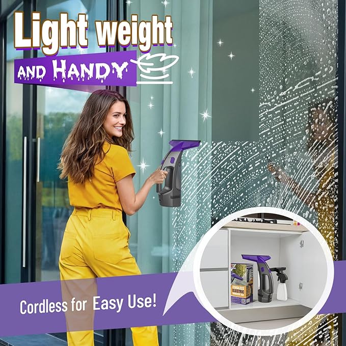 Streak-Free and Powerful Window Vacuum Squeegee Cordless, Window Cleaner with Ultra Absorbent Lint Free Microfiber Cloth, Multi-Purpose Gift Deep Cleans Window, Shower Glass, Mirror and Car