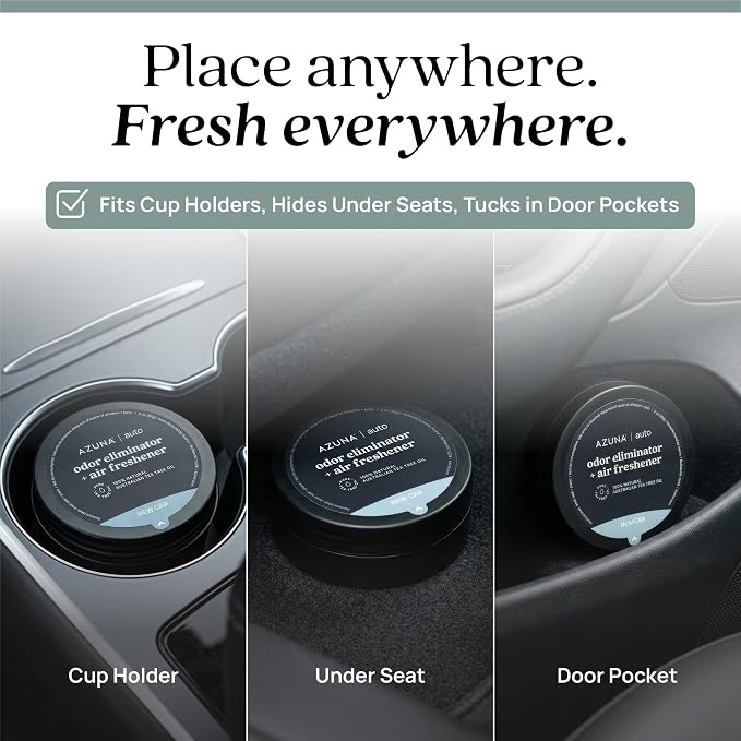 Azuna Car Air Freshener & Auto Odor Eliminator Pods Trio | New Car Scent | Plant Powered by 100% Australian Tea Tree Oil | Long Lasting and No harsh chemicals | Made in USA | 3 Pack of 2oz Pods